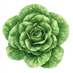 Obraz premium A detailed illustration of a green lettuce head, showcasing its intricate leaf structure.