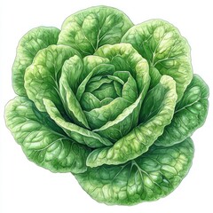 Obraz premium A detailed illustration of a fresh, green lettuce head.