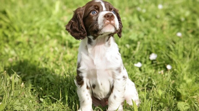 Adorable Springador Puppy Sitting in the Grass