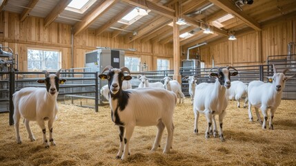 A captivating view of goats in a barn. These farm animals are a symbol of agriculture and rural life.