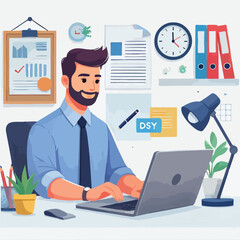 Fototapeta premium a boy is using his laptop vector