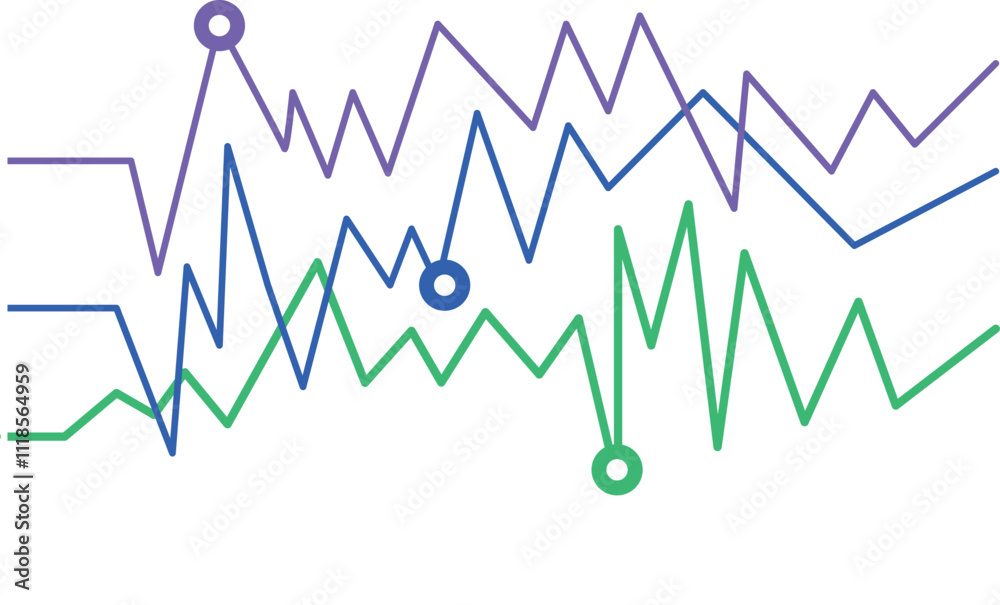 Poster colorful line graphs are fluctuating, representing data trends with highlighted key points, creating