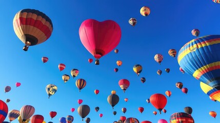 Obraz premium Colorful Hot Air Balloons in a Clear Blue Sky at a Festival