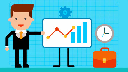 Businessman pointing at graph in laptop — Vector
