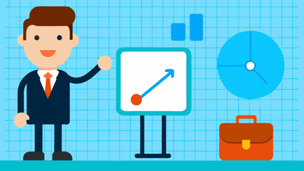 Businessman pointing at graph in laptop — Vector
