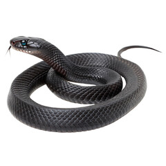 Realistic Illustration of a Black Snake isolated on transparent background cutout, Png, Cutout