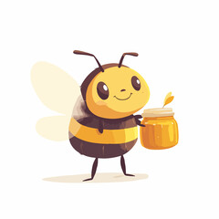 Naklejka premium Cute Cartoon Honey Bee Carrying Jar of Honey