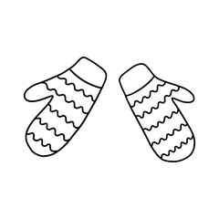 Cute knitted warm mittens. Winter accessory for hands. Black and white vector isolated illustration hand drawn doodle clip art. Winter vibe, Christmas and New Year time