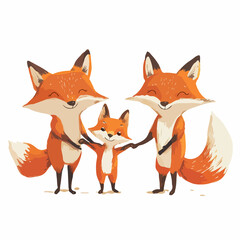Obraz premium Fox Family Holding Hands Vector Illustration