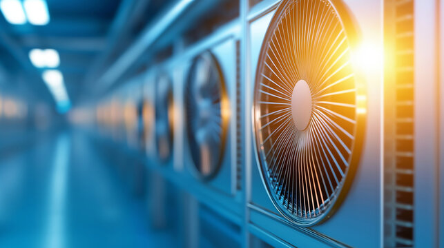 Futuristic ventilation system in a modern building, ensuring optimal airflow and air quality with holographic displays