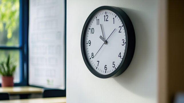 Modern Wall Clock in Bright Office Environment with Natural Light