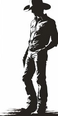 Fototapeta premium Silhouette of a Standing Cowboy in a White Hat