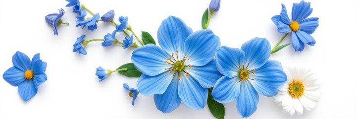 A white wooden frame with a vibrant blue flower at the center, perfect for adding a touch of elegance to any design project, design, blue flower, spring