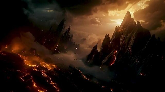 mountains  and  a fiery sky  from the trailer for the upcoming Warcraft movie