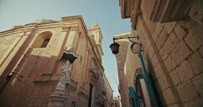 Historic Street Architecture of Mdina in Malta Featuring Beautiful Houses and Tourist Attractions for Scenic City Walks. High quality 4k footage
