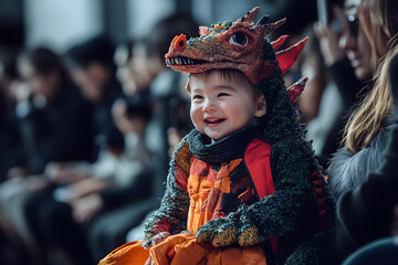 Happy Baby in Dragon Costume at Fashion Show