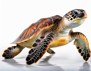 Fototapeta premium young sea turtle isolated on white background