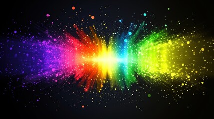 Abstract vibrant explosion of colorful particles on a dark background.