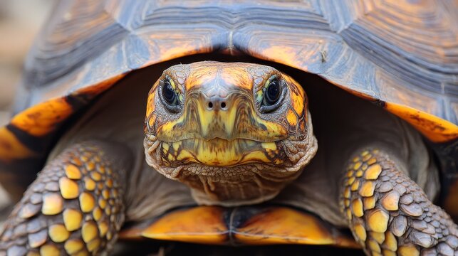 A close-up of a turtle showcasing its intricate shell patterns and facial features.