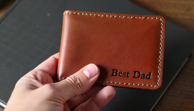 Personalized Brown Leather Wallet with "Best Dad" Engraving