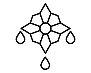 Melting snowflake with water drops - vector linear picture for coloring, logo or pictogram. Outline. Snowflake for icon or sign.	