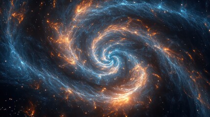 Spiral galaxy with vibrant colors and cosmic patterns.