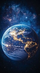 Earth at Night: A breathtaking view of planet Earth from space, showcasing the stunning night...