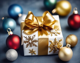 christmas gift box with christmas balls