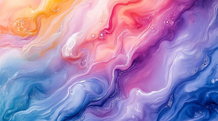 Fototapeta premium Vibrant Abstract Liquid Paint Art with colorful watercolor, Colorful vibrant and retro liquid paint texture with colorful acrylic stains, featuring swirling patterns in soft pastel multicolor.