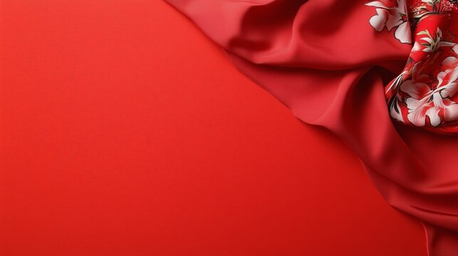 Elegant red fabric with floral embroidery showcasing vibrant color and texture for creative projects or fashion design