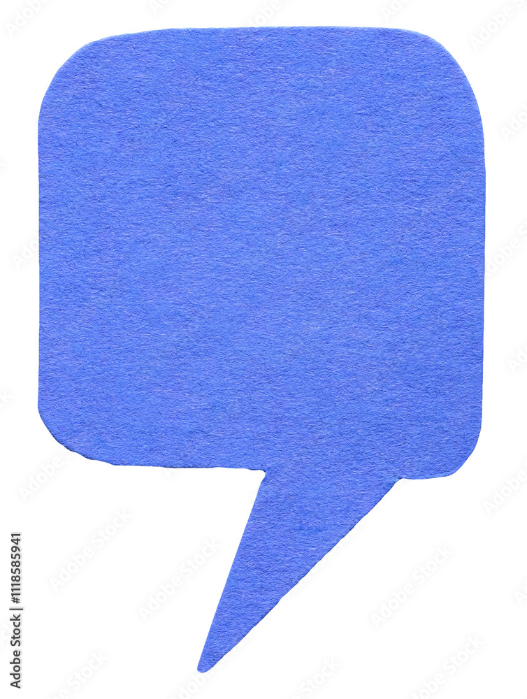 Fototapete blue blank cut out cardboard paper speech bubble with round rounded corners rough edges, copy space 
