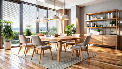 Interior design of modern scandinavian apartment, living room 3d rendering