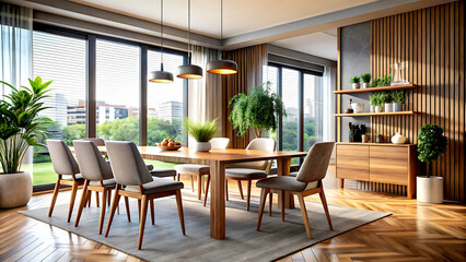 Obraz premium Interior design of modern scandinavian apartment, living room 3d rendering