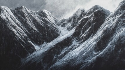 Obraz premium Majestic Snowy Mountain Range Under a Dramatic Sky