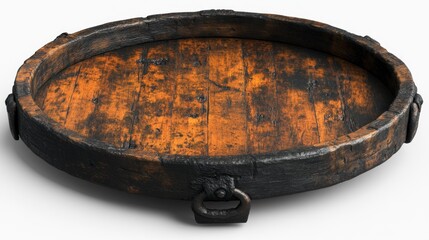 Fototapeta premium A beautifully crafted wooden tray showcases its rich texture and aged beauty on a flat surface