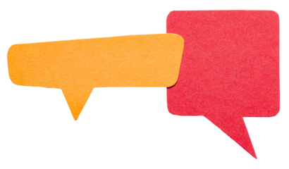 Orange red blank cut out cardboard paper speech bubbles with rough edges and copy space for text on transparent png background design element