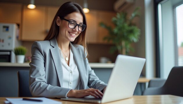 business woman smiling while working at the laptop, entrepreneur, communication, manager, leadership, success, career, freelance, meeting, student