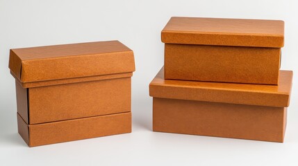 Three stacked light brown cardboard boxes.