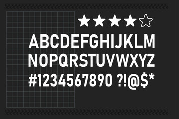 Vector template gird alphabet signs and numbers , 2d clipart  image.