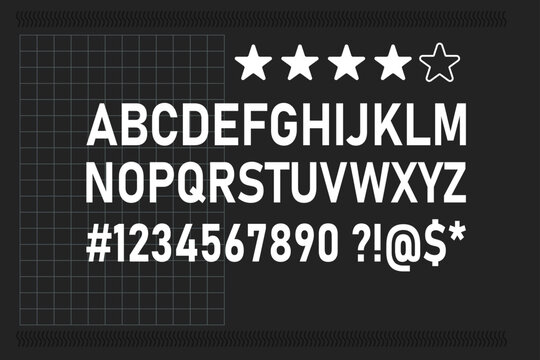 Vector template gird alphabet signs and numbers , 2d clipart  image.
