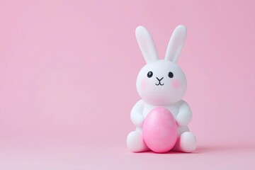 minimal photostock of a  Easter bunny rabbit with blue painted egg on blue background. Easter holiday concept. , isolated on white background,  , copy space, copy space for text,