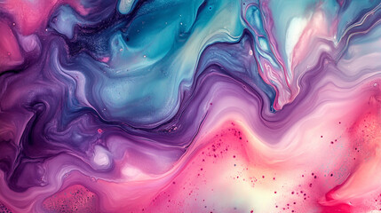 Obraz premium Vibrant Abstract Liquid Paint Art with colorful watercolor, Colorful vibrant and retro liquid paint texture with colorful acrylic stains, featuring swirling patterns in soft pastel multicolor.
