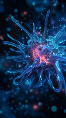 Cellular Symphony: A mesmerizing microscopic view reveals an intricate network of vibrant, luminous cells, glowing with a symphony of light and color, embodying the essence of life's intricate dance.