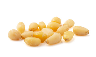 Cedar Pine nuts on a white background