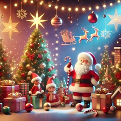 Obraz premium santa claus and snowman