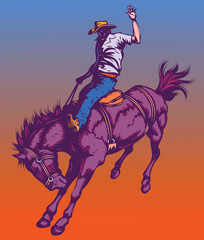 cowboy in a hat on a bucking bull.