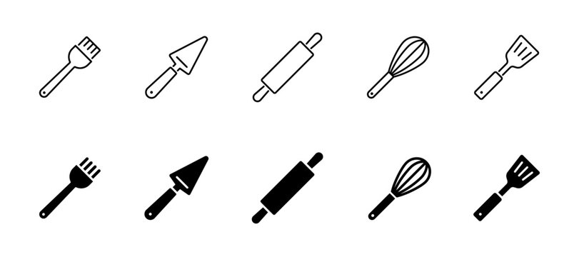 Kitchen utensils icon set. Baking tool icons. Kitchenware, tools, utensils icon collection