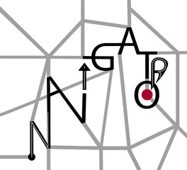 Navigator. Letters are made in the form of a road route. Vector illustration in black, gray and red on a white background
