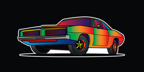 The American muscle car. Original vector illustration in vintage style. T-shirt design.