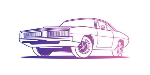 The American muscle car. Original vector illustration in vintage style. T-shirt design.